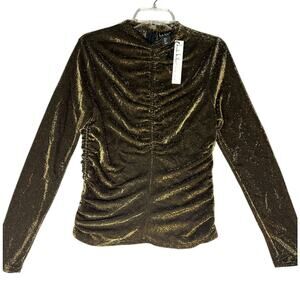 Nicole‎ Miller New York Metallic Ruched Top Long Sleeve Nylon Gold Women's Large